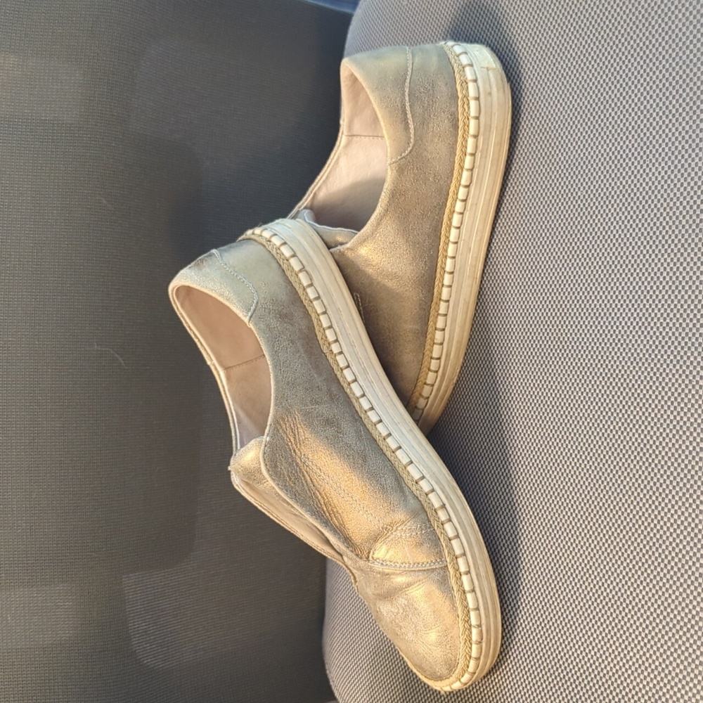 J slides women's gold slip ons with rope